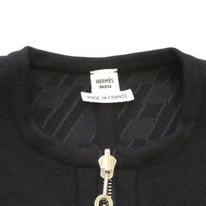 美品 エルメス ノーカラー ニットジャケット リバーシブルモデル ウール/カシミヤ ブラック アウター 黒 1621【中古】HERMES