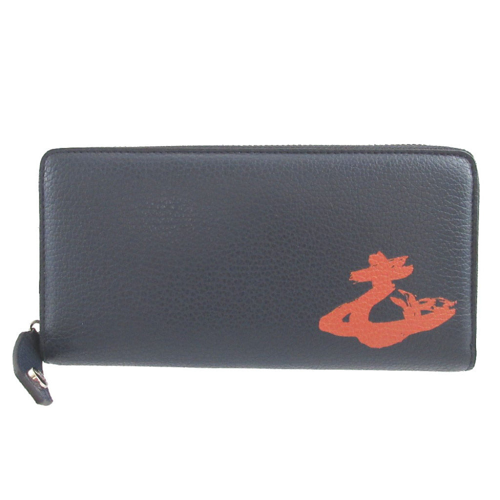 未使用 ヴィヴィアンウエストウッド オーブ柄 レザー ネイビー 紺 ラウンドファスナー長財布 財布 1654【中古】Vivienne Westwood