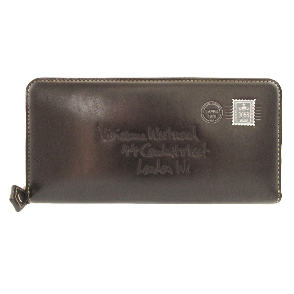 未使用 ヴィヴィアンウエストウッド エンベロープ オーブ柄 レザー ブラック 黒 ラウンドファスナー長財布 財布 1655【中古】Vivienne Westwood