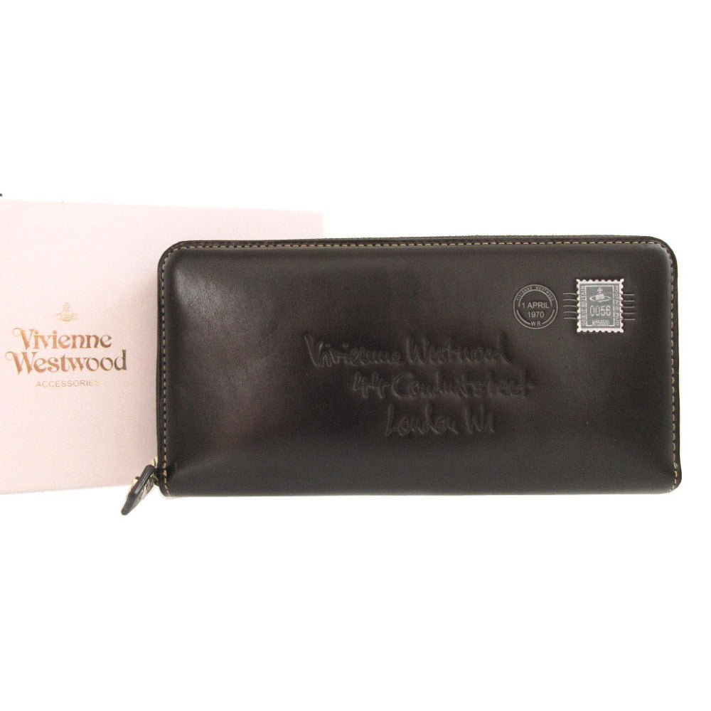 未使用 ヴィヴィアンウエストウッド エンベロープ オーブ柄 レザー ブラック 黒 ラウンドファスナー長財布 財布 1655【中古】Vivienne Westwood