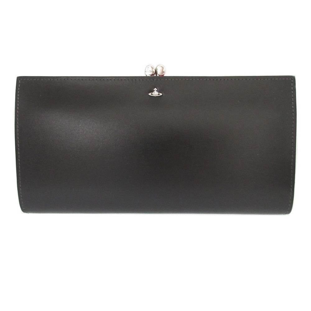 美品 ヴィヴィアンウエストウッド オーブ柄 レザー ブラック 黒 がま口長財布 財布 1656【中古】Vivienne Westwood