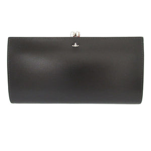 美品 ヴィヴィアンウエストウッド オーブ柄 レザー ブラック 黒 がま口長財布 財布 1656【中古】Vivienne Westwood