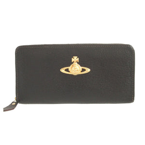 新品同様 ヴィヴィアンウエストウッド オーブ柄 レザー ブラック 黒 ラウンドファスナー長財布 財布 1658【中古】Vivienne Westwood