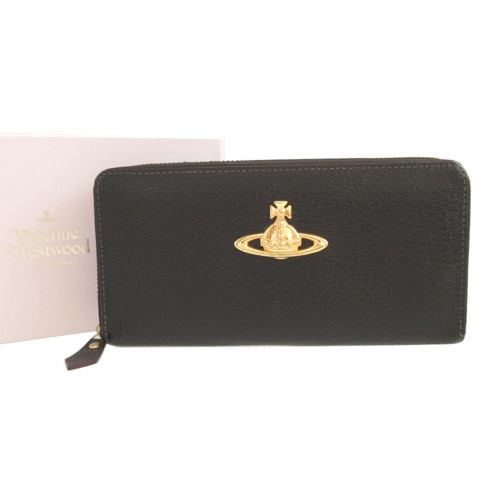 新品同様 ヴィヴィアンウエストウッド オーブ柄 レザー ブラック 黒 ラウンドファスナー長財布 財布 1658【中古】Vivienne Westwood