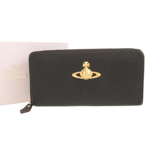 新品同様 ヴィヴィアンウエストウッド オーブ柄 レザー ブラック 黒 ラウンドファスナー長財布 財布 1658【中古】Vivienne Westwood