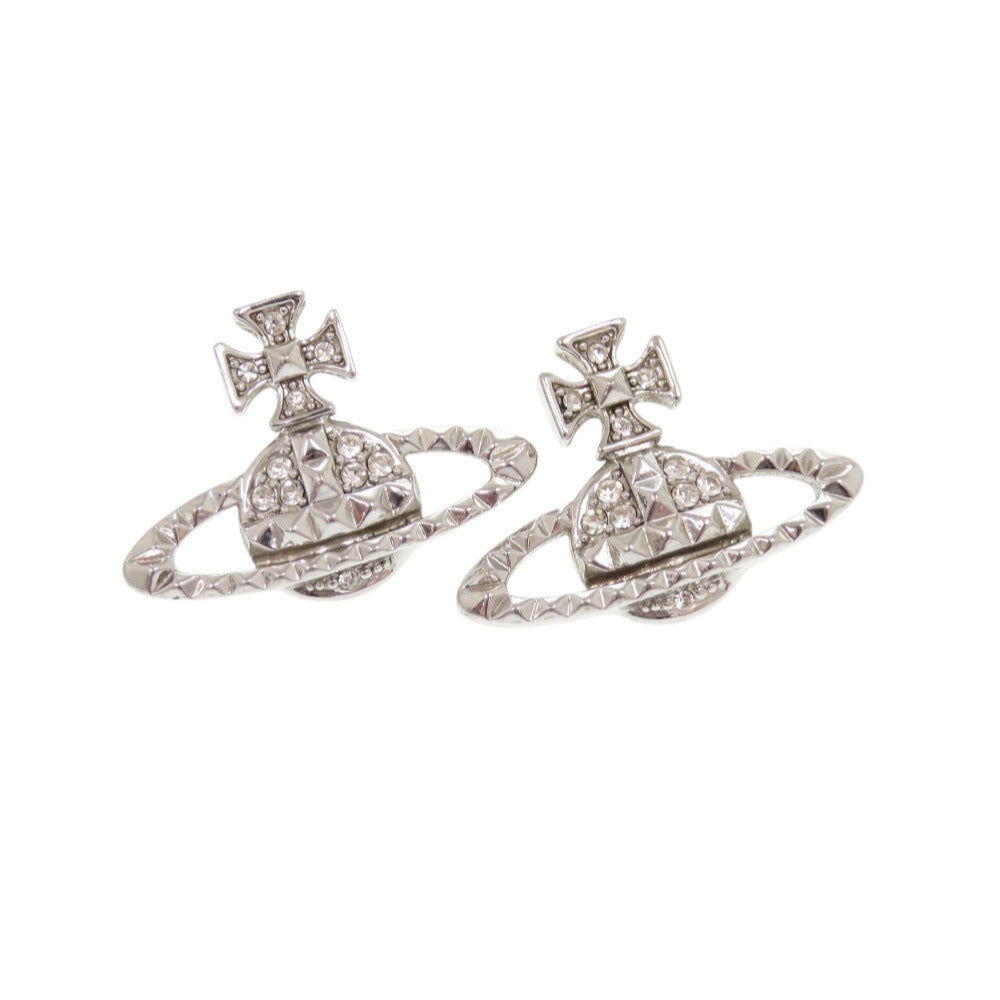 美品 ヴィヴィアンウエストウッド MAYFAIR BAS RELIEF オーブ 真鍮 ラインストーン シルバー ピアス 1662【中古】Vivienne Westwood