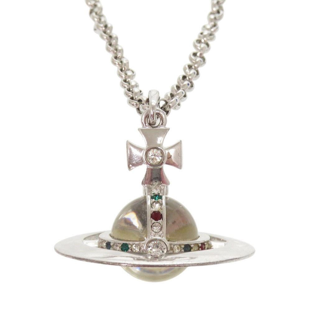 ヴィヴィアンウエストウッド NEW SMALL ORB 真鍮 ラインストーン シルバー ネックレス ペンダント 1663【中古】Vivienne Westwood