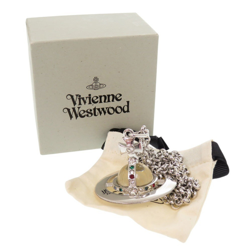 ヴィヴィアンウエストウッド NEW SMALL ORB 真鍮 ラインストーン シルバー ネックレス ペンダント 1663【中古】Vivienne Westwood