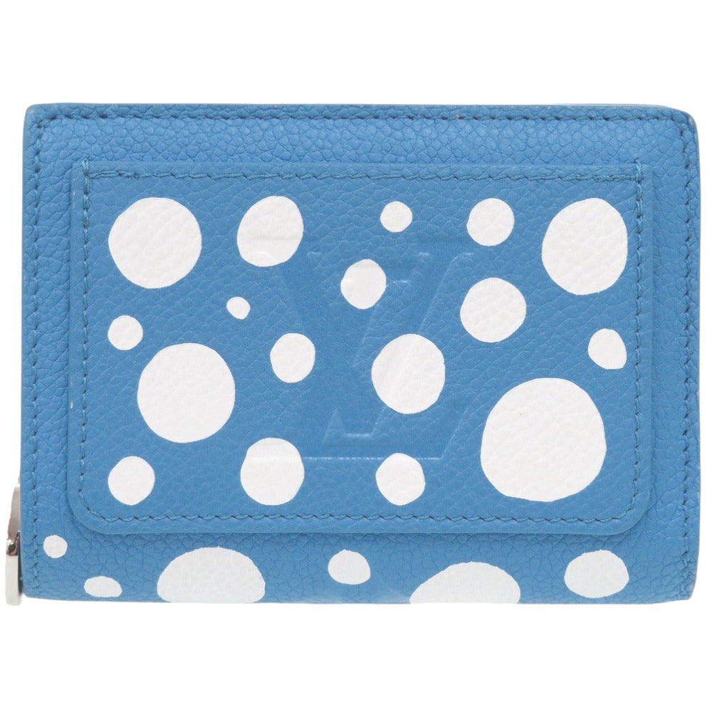 新品同様 ルイ ヴィトン × 草間彌生 ポルトフォイユ クレア モノグラム アンプラント M82104 ICチップ レザー ブルー系 二つ折り財布 青 LV 1672【中古】LOUIS VUITTON