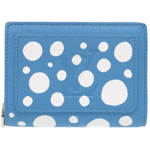 新品同様 ルイ ヴィトン × 草間彌生 ポルトフォイユ クレア モノグラム アンプラント M82104 ICチップ レザー ブルー系 二つ折り財布 青 LV 1672【中古】LOUIS VUITTON