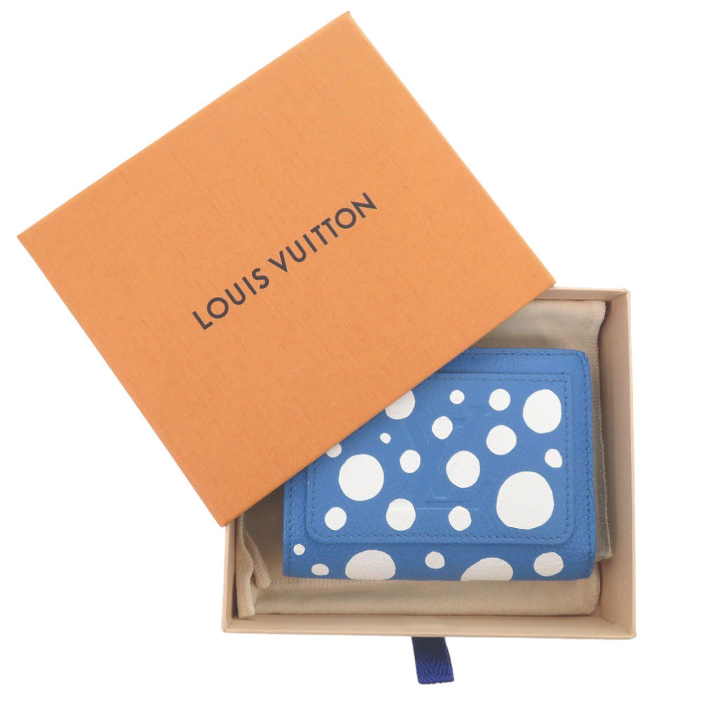 新品同様 ルイ ヴィトン × 草間彌生 ポルトフォイユ クレア モノグラム アンプラント M82104 ICチップ レザー ブルー系 二つ折り財布 青 LV 1672【中古】LOUIS VUITTON
