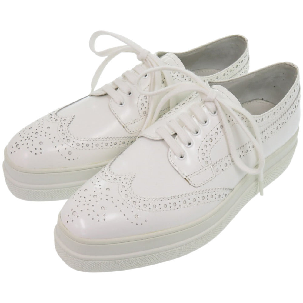 新品同様 プラダ パンチングレザー 24cm レースアップ 1E492N レザー ホワイト 白 スニーカー 1681【中古】PRADA