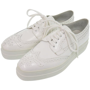 新品同様 プラダ パンチングレザー 24cm レースアップ 1E492N レザー ホワイト 白 スニーカー 1681【中古】PRADA