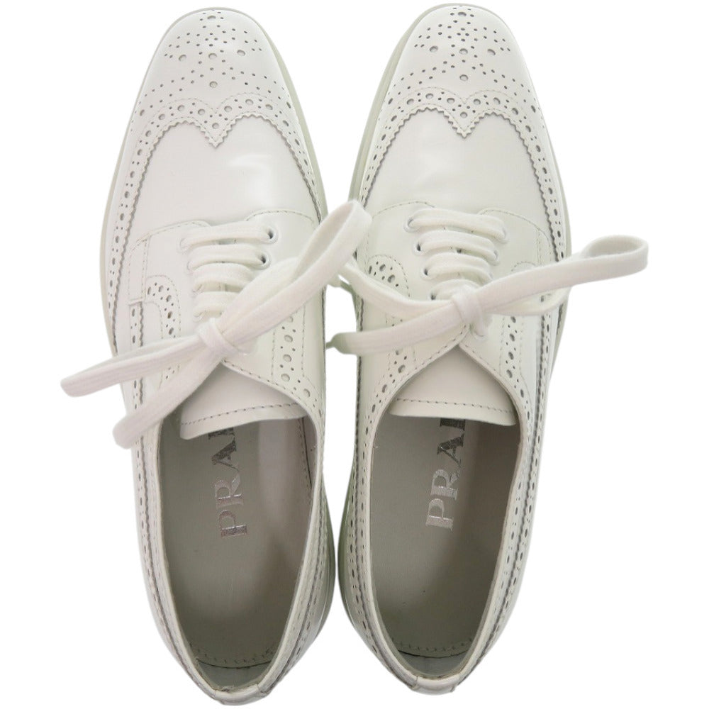 新品同様 プラダ パンチングレザー 24cm レースアップ 1E492N レザー ホワイト 白 スニーカー 1681【中古】PRADA