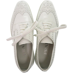 新品同様 プラダ パンチングレザー 24cm レースアップ 1E492N レザー ホワイト 白 スニーカー 1681【中古】PRADA