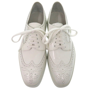 新品同様 プラダ パンチングレザー 24cm レースアップ 1E492N レザー ホワイト 白 スニーカー 1681【中古】PRADA