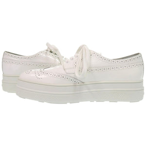 新品同様 プラダ パンチングレザー 24cm レースアップ 1E492N レザー ホワイト 白 スニーカー 1681【中古】PRADA