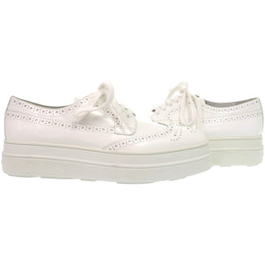 新品同様 プラダ パンチングレザー 24cm レースアップ 1E492N レザー ホワイト 白 スニーカー 1681【中古】PRADA