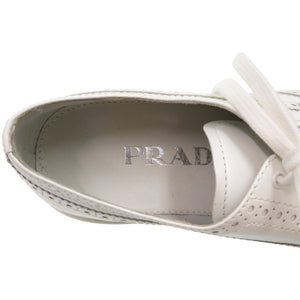 新品同様 プラダ パンチングレザー 24cm レースアップ 1E492N レザー ホワイト 白 スニーカー 1681【中古】PRADA