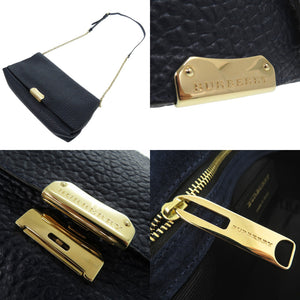 美品 バーバリー チェーンショルダーバッグ カーフ ネイビーブルー 1696【中古】BURBERRY