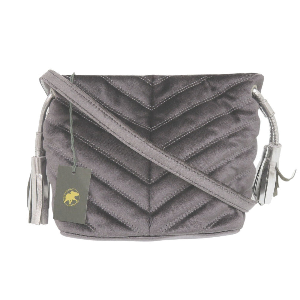 新品同様 ハンティングワールド ベロア シルバー ショルダーバッグ 1699【中古】HUNTING WORLD