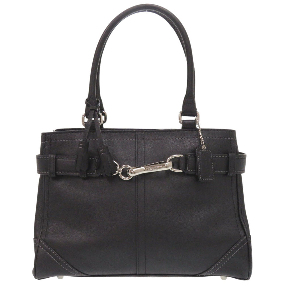 美品 コーチ レザー ブラック ハンドバッグ 黒 0016【中古】COACH