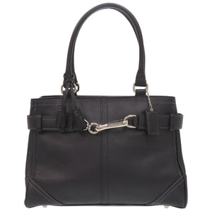 美品 コーチ レザー ブラック ハンドバッグ 黒 0016【中古】COACH