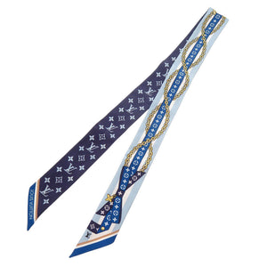 美品 ルイ ヴィトン バンドーBB LV ボウ M96174 シルク ブルー スカーフ LV 0022【中古】LOUIS VUITTON