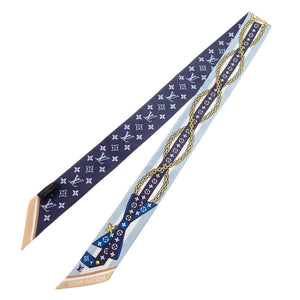 美品 ルイ ヴィトン バンドーBB LV ボウ M96174 シルク ブルー スカーフ LV 0022【中古】LOUIS VUITTON