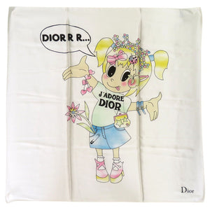 美品 クリスチャンディオール J'ADORE DIOR スカーフ ハート リボン 花 女の子 シルク ホワイト 0026【中古】Christian Dior