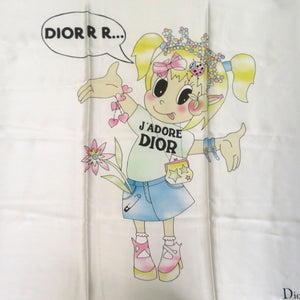 美品 クリスチャンディオール J'ADORE DIOR スカーフ ハート リボン 花 女の子 シルク ホワイト 0026【中古】Christian Dior