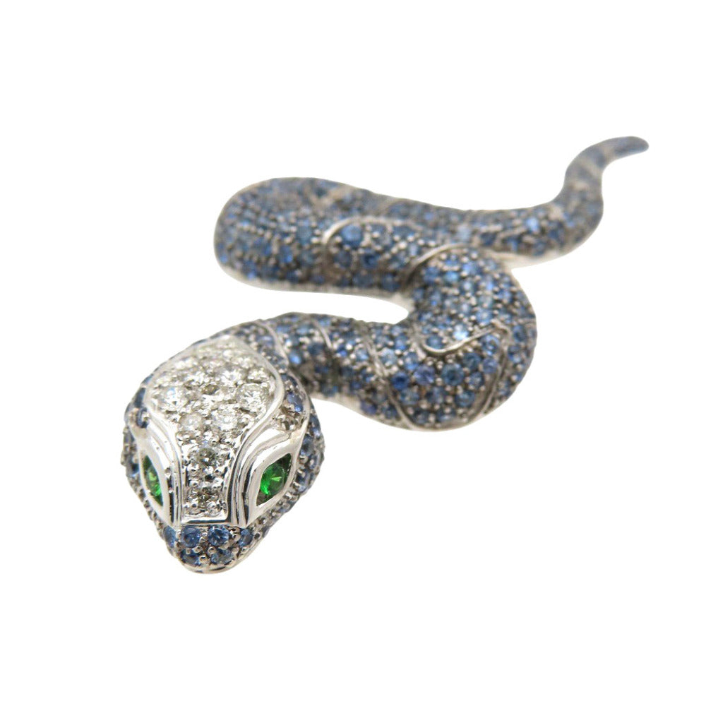 新品同様 ペンダントトップ ダイヤ0.35ct サファイア4.72ct K18WG ヘビモチーフ ペンダントトップ ホワイトゴールド ダイヤモンド ネックレス ジュエリー 0054【中古】