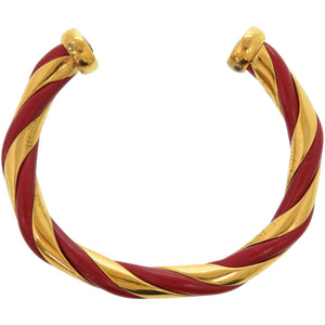 美品 エルメス ツイスト メタル レザー レッド ゴールド金具 赤 バングル 0079【中古】HERMES