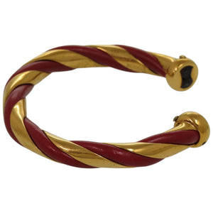 美品 エルメス ツイスト メタル レザー レッド ゴールド金具 赤 バングル 0079【中古】HERMES