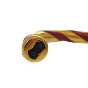 美品 エルメス ツイスト メタル レザー レッド ゴールド金具 赤 バングル 0079【中古】HERMES