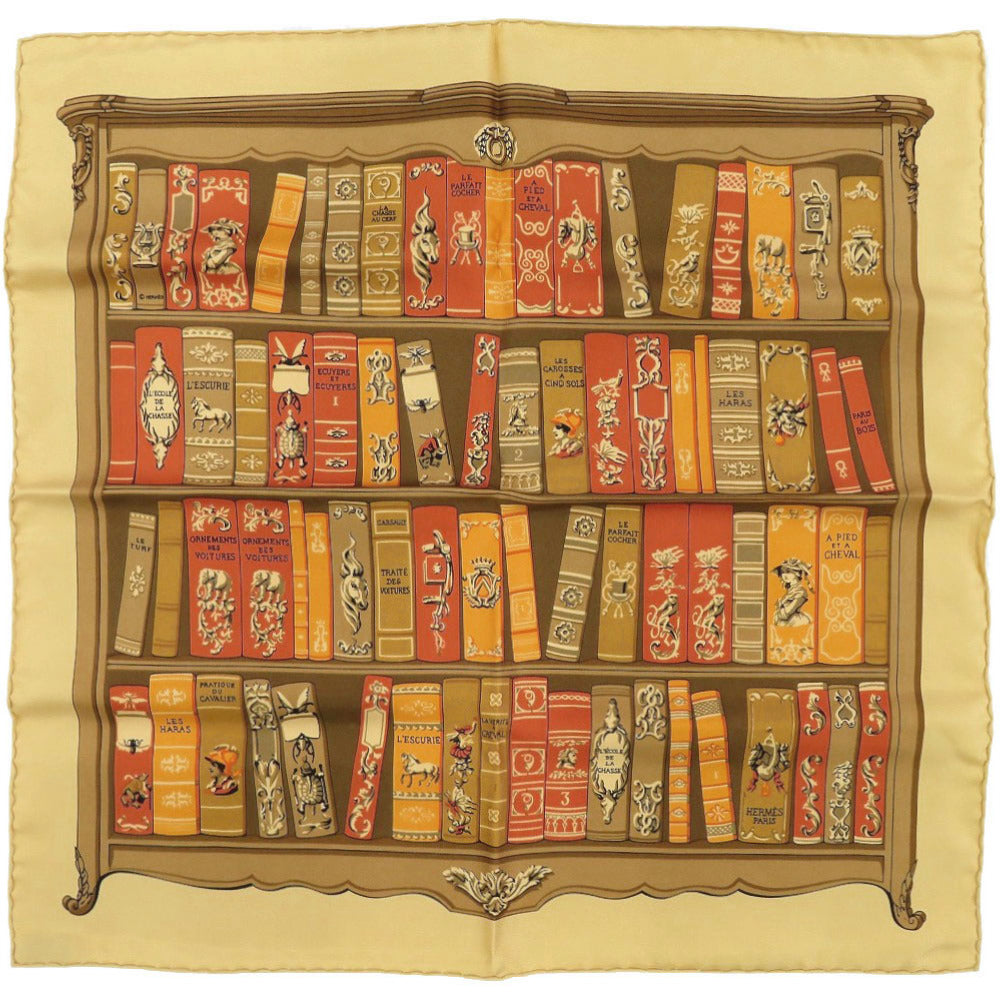 新品同様 エルメス カレ45 プチカレ Bibliotheque 図書館 シルク マルチカラー スカーフ 0087【中古】HERMES