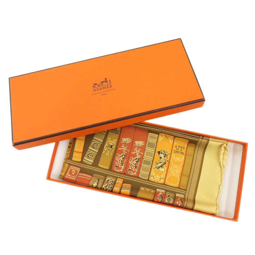 新品同様 エルメス カレ45 プチカレ Bibliotheque 図書館 シルク マルチカラー スカーフ 0087【中古】HERMES