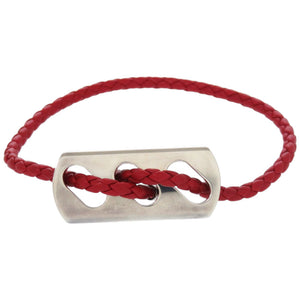 美品 エルメス レザー シルバー925 レッド 赤 ブレスレット 0093【中古】HERMES