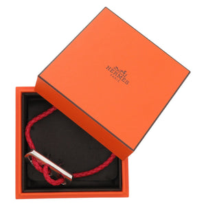 美品 エルメス レザー シルバー925 レッド 赤 ブレスレット 0093【中古】HERMES