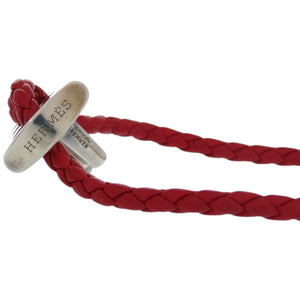 美品 エルメス レザー シルバー925 レッド 赤 ブレスレット 0093【中古】HERMES