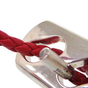 美品 エルメス レザー シルバー925 レッド 赤 ブレスレット 0093【中古】HERMES