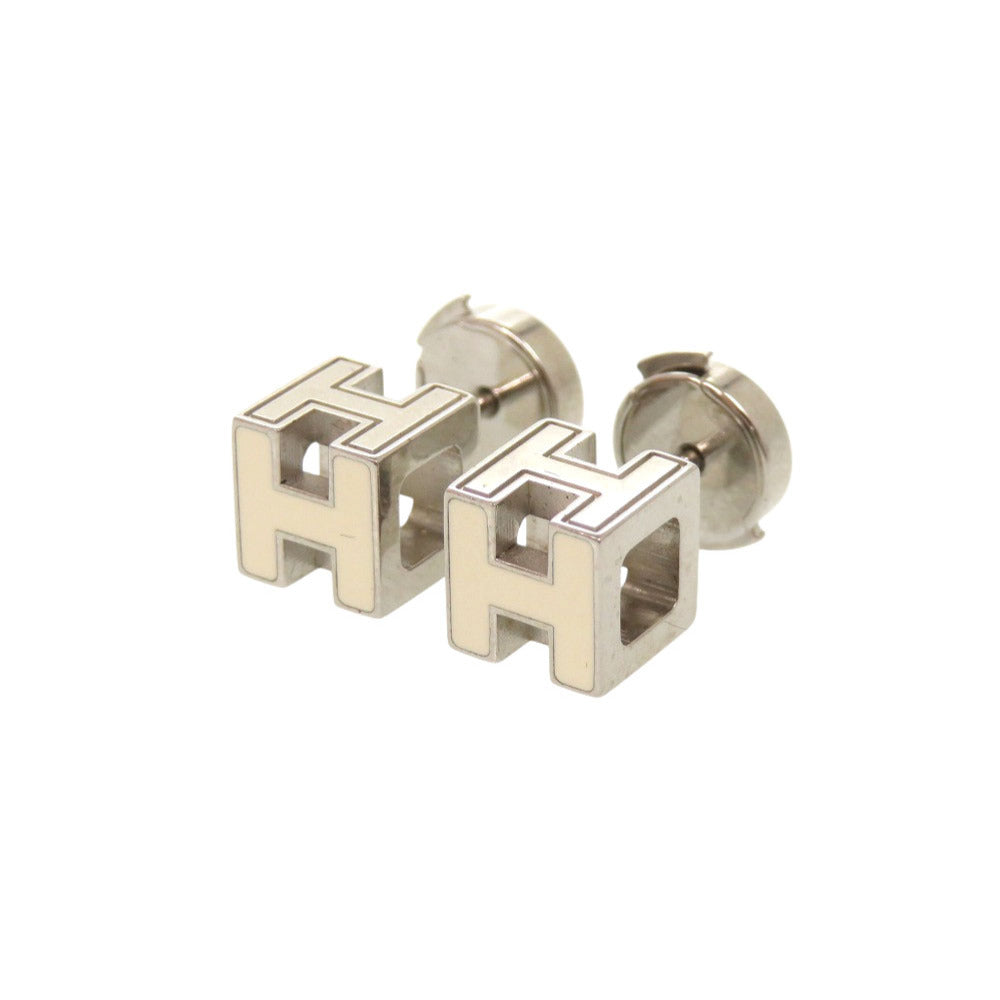 美品 エルメス カージュドアッシュ Hキューブ メタル アイボリー シルバー金具 ピアス アクセサリー 0108 【中古】 HERMES