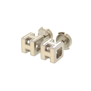 美品 エルメス カージュドアッシュ Hキューブ メタル アイボリー シルバー金具 ピアス アクセサリー 0108 【中古】 HERMES