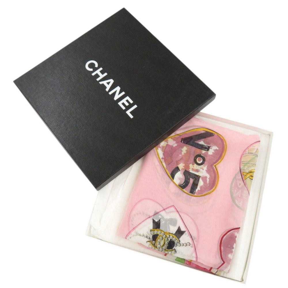 美品 シャネル ハート シルク ピンク スカーフ 0126【中古】CHANEL