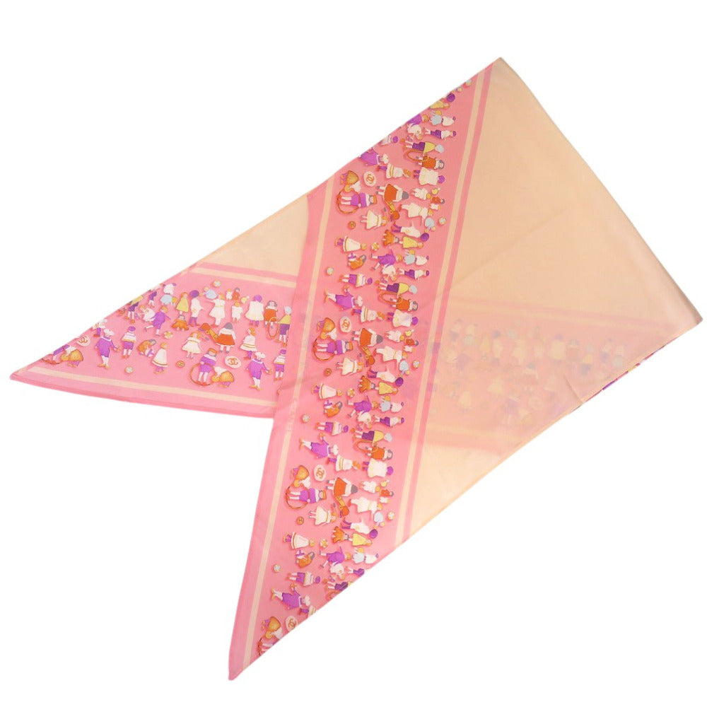 美品 シャネル ココマーク スカーフ ストライプ 子供 ヴィンテージ シルク ピンク 0139【中古】CHANEL