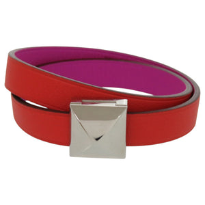 新品同様 エルメス ドゥブルトゥール アンフィニ メドール レザー メタル オレンジ 紫 バイカラー ブレスレット 0160【中古】HERMES