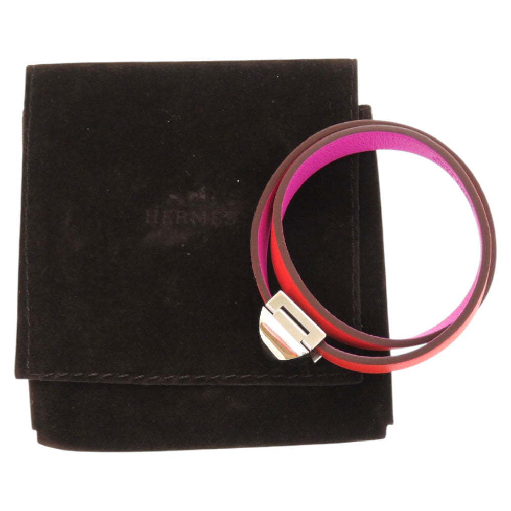 新品同様 エルメス ドゥブルトゥール アンフィニ メドール レザー メタル オレンジ 紫 バイカラー ブレスレット 0160【中古】HERMES