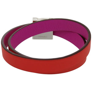 新品同様 エルメス ドゥブルトゥール アンフィニ メドール レザー メタル オレンジ 紫 バイカラー ブレスレット 0160【中古】HERMES