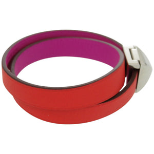 新品同様 エルメス ドゥブルトゥール アンフィニ メドール レザー メタル オレンジ 紫 バイカラー ブレスレット 0160【中古】HERMES