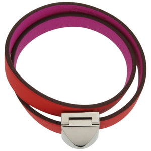 新品同様 エルメス ドゥブルトゥール アンフィニ メドール レザー メタル オレンジ 紫 バイカラー ブレスレット 0160【中古】HERMES